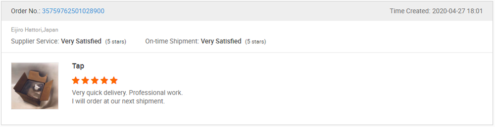 Customer's evaluation of this order